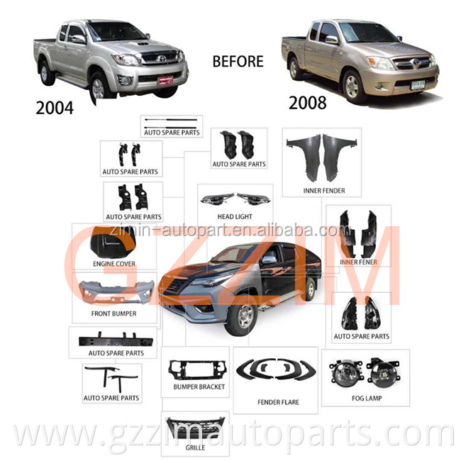 high quality car front facelift upgrade kit used for fortuner 2004 2008 2012 upgrade to 2015+